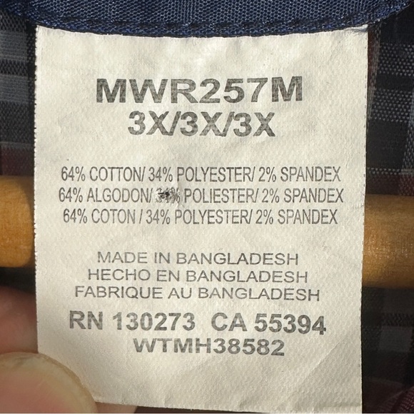 Wrangler 3X men's plaid button down, pearl snaps, cotton blend, western, fall - Picture 4 of 10